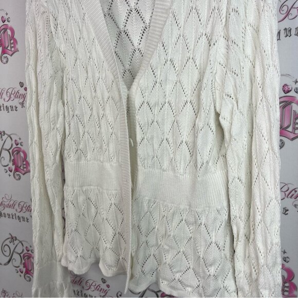 Kancy Kole cardigan knit argyle style White Knit Cardigan Sweater - Picture 5 of 8